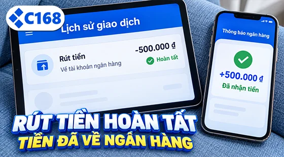 Lịch sử giao dịch ghi nhận lệnh rút tiền hoàn tất về ngân hàng